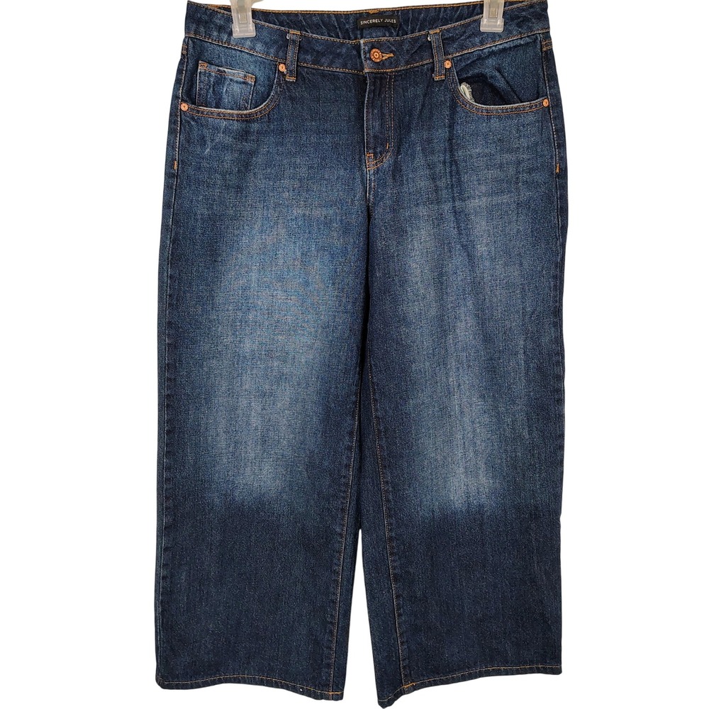 Sincerely Jules Women Dark Wash Wide Leg Crop Jeans Size 7/28 Cotton Denim T288